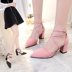 Xuân 2018 phiên bản Hàn Quốc mới của mũi nhọn nông dày với giày cao gót da lộn hoang dã đơn quai dép quai ngang nữ mùa hè dép nữ thời trang Sandal