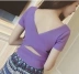 Mùa hè của Phụ Nữ Hàn Quốc Cao Eo Ngắn Lại Chéo Ngắn Tay Áo Knit Đáy Áo Sơ Mi Hàn Quốc Slim Mỏng T-Shirt Phụ Nữ