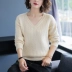 Áo len nữ cổ chữ V ngắn 2020 mới thả lỏng cổ áo hình trái tim gà áo len hoang dã hàng đầu của phụ nữ - Áo len
