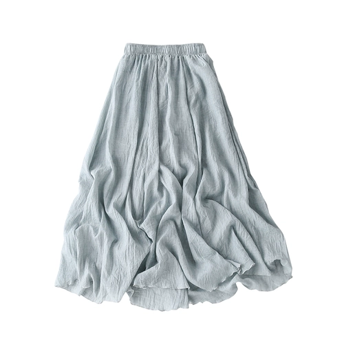 Однотонная длинная летняя свежая длинная юбка, средней длины, из хлопка и льна, А-силуэт
