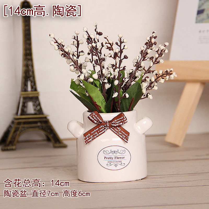 White Bottle & White Acacia Beanshop office Showcase decorate simulation Potted plants Small ornament Green plants artificial flower Botany a living room simulation flowers and plants