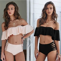 Châu Âu và Hoa Kỳ mới áo tắm chia tách xù ống hàng đầu từ vai rắn màu bikini áo tắm retro bikini eo cao - Bikinis đồ bơi nữ cao cấp