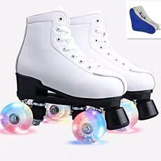 Ретро ролики 新款黑色牛皮成人双排轮滑鞋成人男女旱冰鞋初学者四轮夜光溜冰鞋