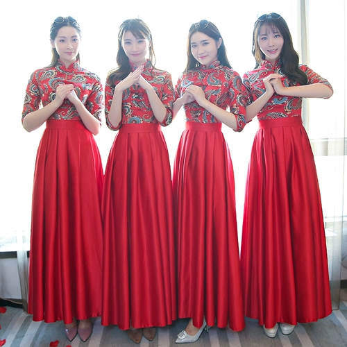 Длинное платье подружки невесты, свадебное платье, вечернее платье, весенняя юбка, китайский стиль