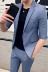 Bộ đồ tay áo bảy điểm nam bộ đồ hai mảnh tay áo phù hợp với bộ đồ nhỏ phù hợp với phong cách Anh đơn giản thanh niên đẹp trai bình thường - Suit phù hợp