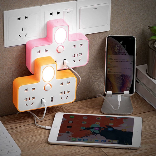 Домохозяйство конвертер конвертер многофункциональный беспроводной разъем USB Mobile Phone Зарядная полоса Light Night Light