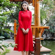 Mùa thu 2019 mới văn học retro Cộng hòa phiên bản cải tiến váy sườn xám đầm xòe lớn váy đỏ - Sản phẩm HOT