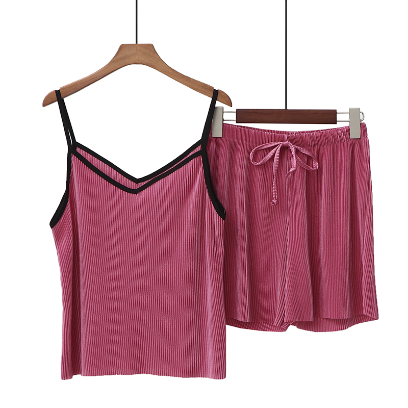 Rose Red2020 Spring and summer Ice silk camisole Vest pants leisure wear suit ma'am Self cultivation Show thin pajamas Two piece set tide