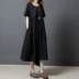 2017 mùa hè mới Hàn Quốc phiên bản của lỏng kích thước lớn phụ nữ thời trang bông và vải lanh màu khâu ngắn tay dài ăn mặc Cộng với kích thước quần áo