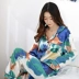 Bộ đồ ngủ lụa lạnh mùa hè của phụ nữ in mỏng rời phù hợp với mô phỏng lụa mùa xuân và mùa thu Bộ quần áo điều hòa nhiệt độ tại nhà MM béo có thể được mặc bên ngoài - Bộ Pajama