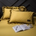 Bộ đồ giường cotton cotton bốn mảnh kiểu công chúa ren hoa sen ren châu Âu màu đơn giản - Bộ đồ giường bốn mảnh Bộ đồ giường bốn mảnh