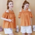 Phụ nữ mang thai t-shirt mùa hè Hàn Quốc thời trang dễ thương thai sản dress hồng áo sơ mi đoạn ngắn bông phụ nữ mang thai búp bê phù hợp với Áo thai sản