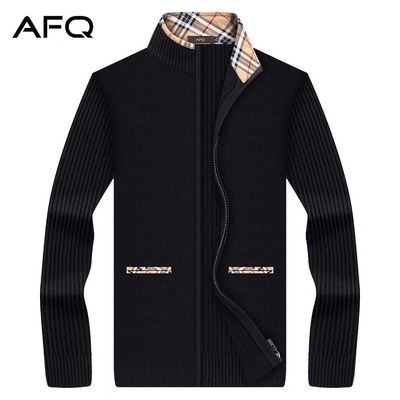 AFQ mùa thu và mùa đông nam mới áo len cardigan nam đứng cổ áo len áo len lỏng dây kéo áo len 4XL - Áo len