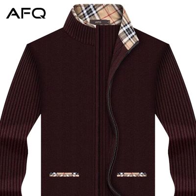 AFQ mùa thu và mùa đông nam mới áo len cardigan nam đứng cổ áo len áo len lỏng dây kéo áo len 4XL - Áo len
