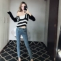 Thu đông 2018 phiên bản Hàn Quốc mới của quần lửng ống rộng cạp cao, quần lọt khe, quần lửng, quần jeans ống rộng thời trang công sở nữ cao cấp