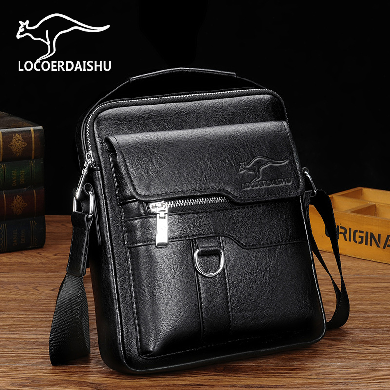 Luke Kangaroo Men's Bag Genuine Leather Texped Shoulder Bag Men's Business Men's Handbag Crossbody Bag Casual Vertical Small Back