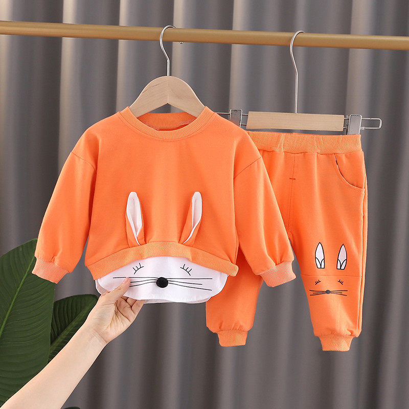 Spring And Autumn 0908 & Suit & OrangeBaby girl suit Foreign style spring baby child clothes spring and autumn 1 One 3 year 0 Children's clothes 2 children girl spring clothes