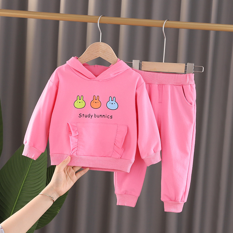 3 Rabbits Set Rose RedBaby girl suit Foreign style spring baby child clothes spring and autumn 1 One 3 year 0 Children's clothes 2 children girl spring clothes