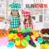 Trẻ em của cắt âm nhạc chơi nhà đồ chơi nhà bếp cô bé cắt để xem bé cắt trái cây rau giỏ mua hàng đồ chơi