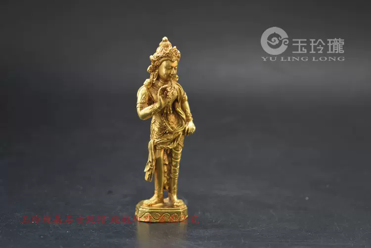 [黄铜鎏金绿度母小摆件尼泊尔袖珍藏佛小铜佛古玩铜器铜手把]