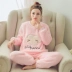 Bộ đồ ngủ pijama lông cừu san hô mùa thu đông dài tay dày của phụ nữ Bộ đồ mặc nhà bằng vải nỉ dài tay Phiên bản Hàn Quốc Bộ đồ hai mảnh ngọt ngào và dễ thương