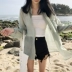 Hồng Kông-phong cách retro chic phong cách mới của Hàn Quốc phiên bản của mùa hè mỏng kem chống nắng hoang dã áo sơ mi micro-minh bạch cardigan + vest nữ sơ mi trắng Áo sơ mi