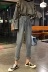 Quần áo thu đông mới phiên bản Hàn Quốc của Hồng Kông hương vị chic co giãn eo hai khóa cao eo lỏng lẻo quần jeans thẳng nữ