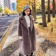 2017 mới của Hàn Quốc phiên bản của nhung giả len áo của phụ nữ mùa đông Hàn Quốc phần dài của nhung nước len áo triều