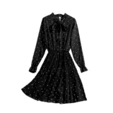 Осеннее длинное вместительное и большое платье с рукавами, приталенная шифоновая юбка, длинный рукав, средней длины, большой размер