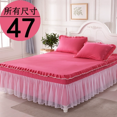 (Gusu Trang chủ Dệt may) Bed Cover Ba mảnh giường váy đơn mảnh Bìa Non-slip lá sen ren công chúa