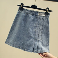 Летняя приталенная брендовая джинсовая юбка, 2020, высокая талия, А-силуэт, с акцентом на бедрах