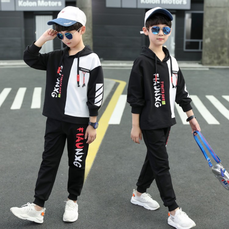 Bộ đồ mùa thu cho bé trai 2020 Quần áo trẻ em lớn cho trẻ em mùa xuân và mùa thu mẫu thể thao nước ngoài Quần áo thủy triều Hàn Quốc Bộ đồ hai mảnh - Phù hợp với trẻ em