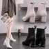 Giày trẻ em booties trắng Giày nữ 2018 new England phía trước dây kéo Martin Giày cao gót nữ mùa đông dày với bốt da lộn cổ ngắn Giày ống