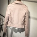 2018 Châu Âu ga mới màu hồng đầu máy quần áo da nhỏ nữ ngắn phần Slim Hained pu áo khoác da là áo khoác mỏng thủy triều - Quần áo da