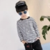 Áo thun cotton tay dài cotton 2019 xuân hè mới Áo thun sọc trắng đen mới trong quần big boy phiên bản Hàn Quốc mỏng t - Áo thun quan ao tre em Áo thun