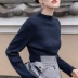 Sống bên trái mùa thu 2019 sản phẩm mới của phụ nữ thắt lưng màu xanh hải quân thắt lưng một chữ len dệt áo dài - A-Line Váy