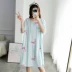 Kích thước lớn cotton nhân tạo lụa mùa hè váy ngủ ngắn tay Hàn Quốc đồ ngủ lỏng lẻo chị béo phụ nữ mang thai dịch vụ nhà nữ - Đêm đầm đầm ngủ 2 dây Đêm đầm