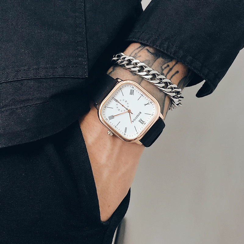Student Male 2023 New Junior High School Trend Simple Youth Square Belt Quartz Men's Watch_voghion.com