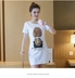 Thai sản dress mùa hè phụ nữ mang thai thời trang t-shirt ngắn tay dài đoạn hoang dã mang thai áo sơ mi Slim T-Shirt ăn mặc triều