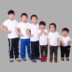 Tinh khiết bông trắng trẻ em của vòng cổ ngắn tay T-Shirt chàng trai và cô gái mặc tay sơn trống từ bi mẫu giáo quần áo Áo thun
