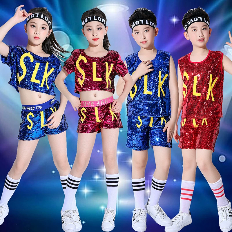 Trang phục nhảy jazz mới của trẻ em sequins bé trai hip-hop phù hợp với bé gái hip-hop trang phục khiêu vũ hiện đại - Trang phục
