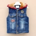 Quần áo bé trai denim vest mùa thu và mùa đông Phiên bản Hàn Quốc của trẻ em mới cộng với nhung trẻ em lớn bé gái dày vest - Áo ghi lê