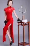 Красное длинное кружевное ципао, платье, большой размер