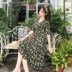 Mùa hè mới Hàn Quốc phiên bản của chic gió trumpet tay áo tính khí in dài váy hoa voan dài ăn mặc Váy dài