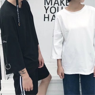 2018 người đàn ông mới và phụ nữ nửa tay áo vài mùa hè ngắn tay t- shirt Harajuku phong cách bf bảy- điểm tay áo lỏng phiên bản Hàn Quốc của thủy triều Áo khoác đôi