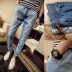 Mùa xuân và Mùa Thu Chín Quần Quần Quần Đàn Hồi Eo Jeans Sinh Viên Triều Nam Feet Thu Nhỏ Chân Dầm Quần Quần quần tây nam Cao bồi