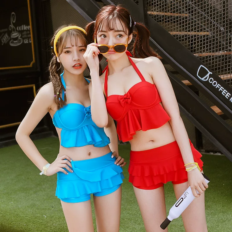 Cute swimwear, set, small split push up bra, 3 piece set