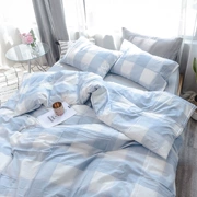 Không ngủ màu nude ngủ tốt bốn bộ bông kẻ sọc bông giặt chăn ga trải giường cotton 笠 Bộ đồ giường kiểu Nhật - Bộ đồ giường bốn mảnh