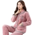 Đồ ngủ mùa đông của phụ nữ dày ba lớp cộng với nhung nhung san hô Bộ đồ ngủ mùa đông flannel ấm đơn áo khoác cotton - Pyjama