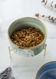 INS MARBLE PATTER CERAMIC CAT BOWN CAT FOOD POT CAT CAT MOWER с домашним мисками вода чаша воды и высокая деревянная полка для защиты шейного отдела позвоночника